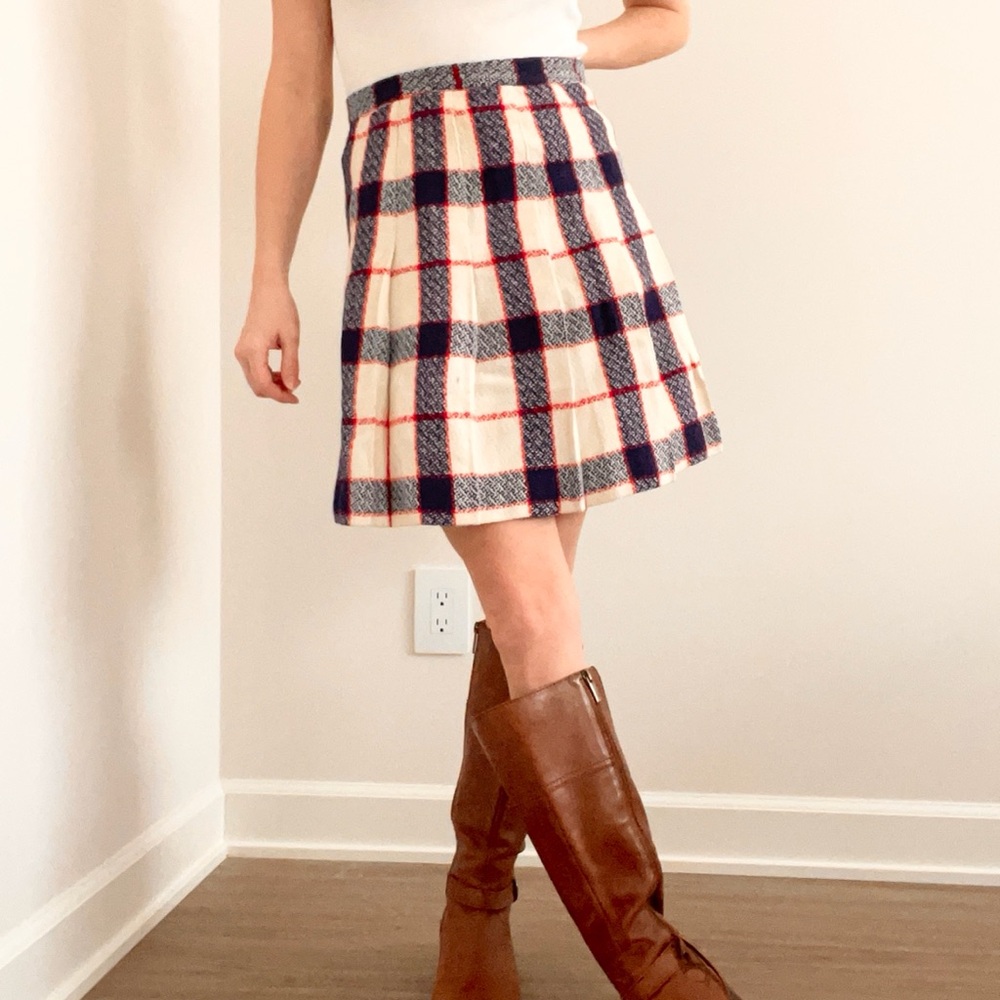 Vintage Plaid A-Line Skirt - Red, Blue, and White